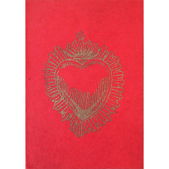 Card - Block Print Heart, Red With Gold